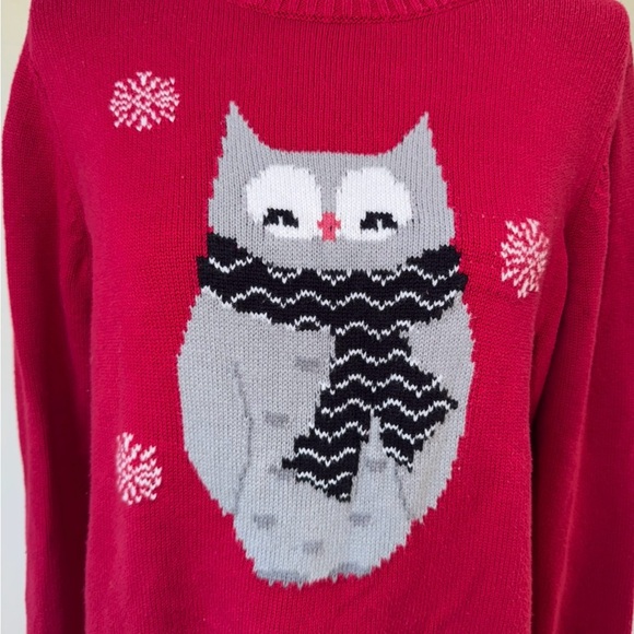 Christopher & Banks Red Holiday Owl‎ Sweater Snowflakes Women’s Size Large - Picture 2 of 6